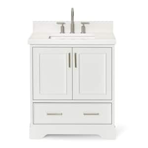 Stafford 31 in. W x 22 in. D x 36 in. H Single Sink Freestanding Bath Vanity in White with Pure White Quartz Top