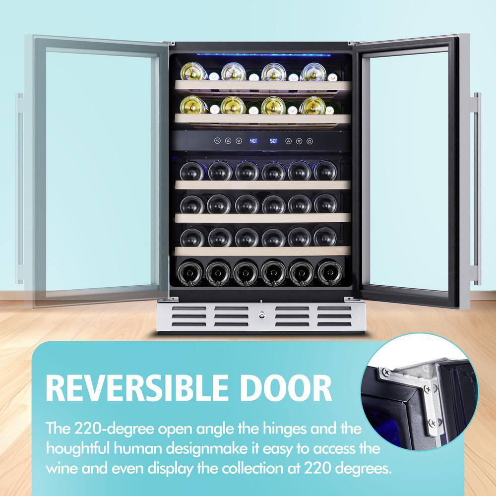 Kalamera 24" Stainless Steel Dual Zone Wine Refrigerator with LED Lighting