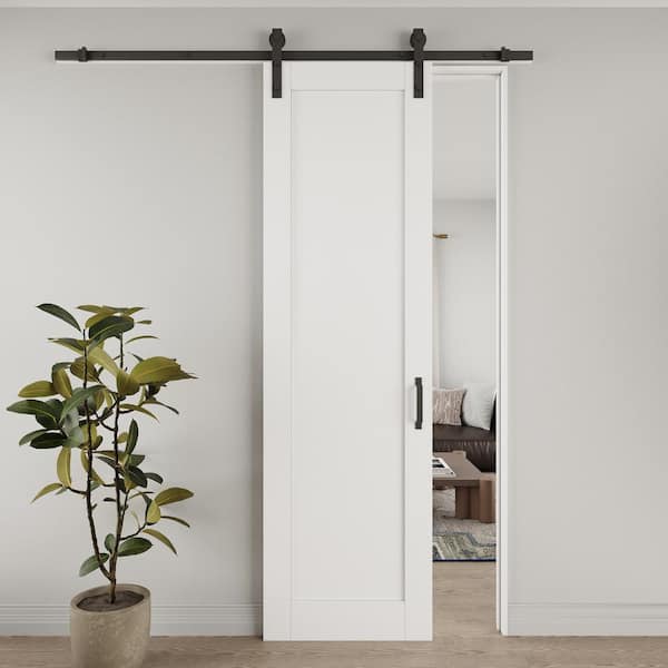 ARK DESIGN 28 in. x 96 in. White Primed Paneled MDF Sliding Barn Door with Hardware Kit