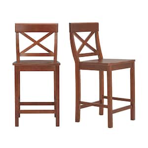 Cedarville Walnut Brown Wood Counter Stools with Cross Back (Set of 2)
