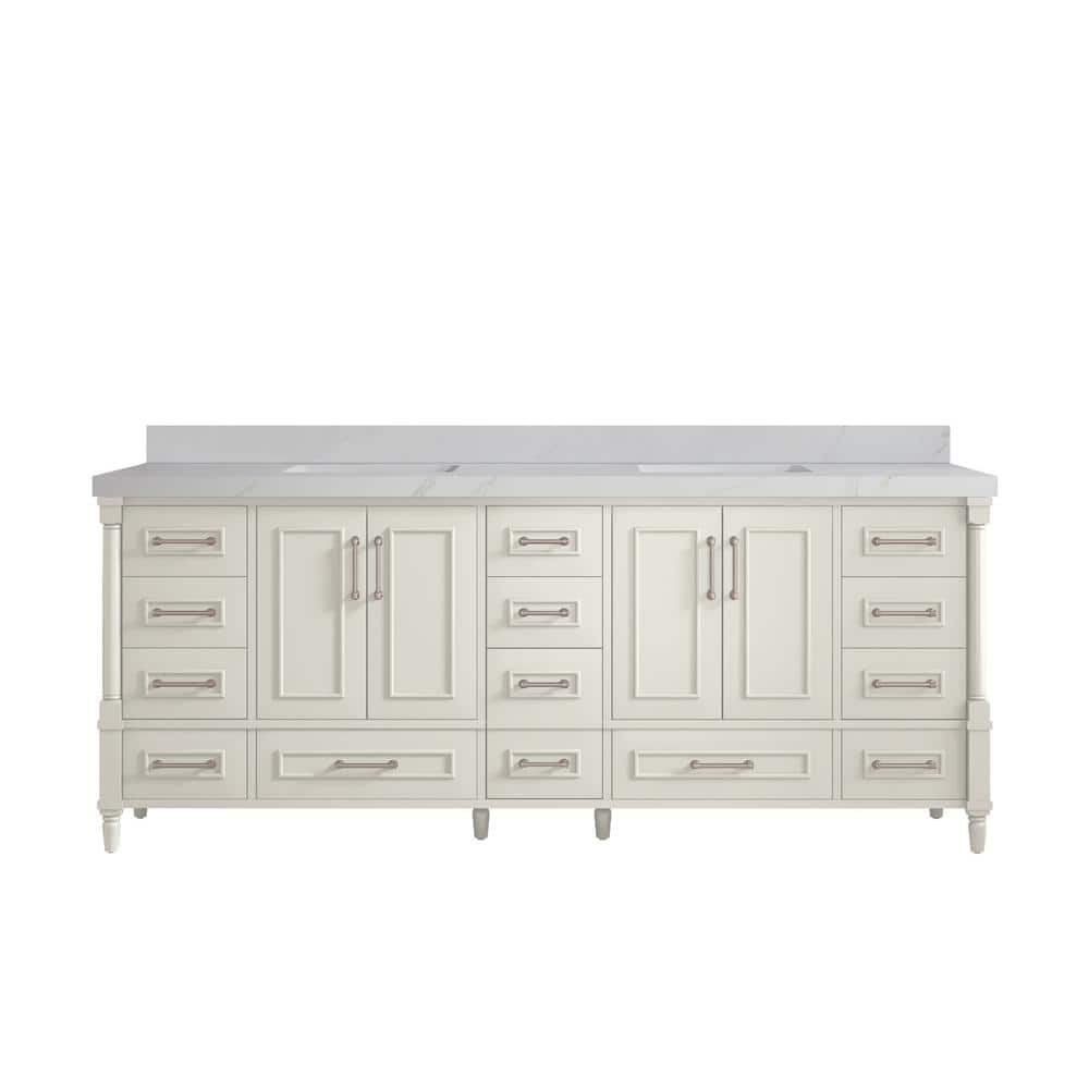 Hudson 84 in. Double Sink Freestanding Alabaster Bath Vanity with Calacatta Sienna Quartz Top Unassembled price history on PriceWatchPro