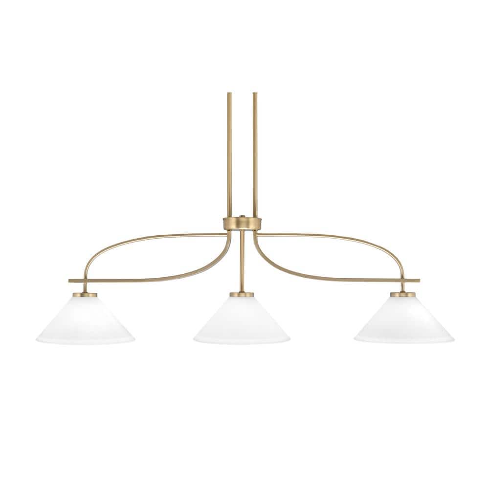 Olympia 12.5 3-Light Chandelier New Age Brass White Muslin Glass Shade