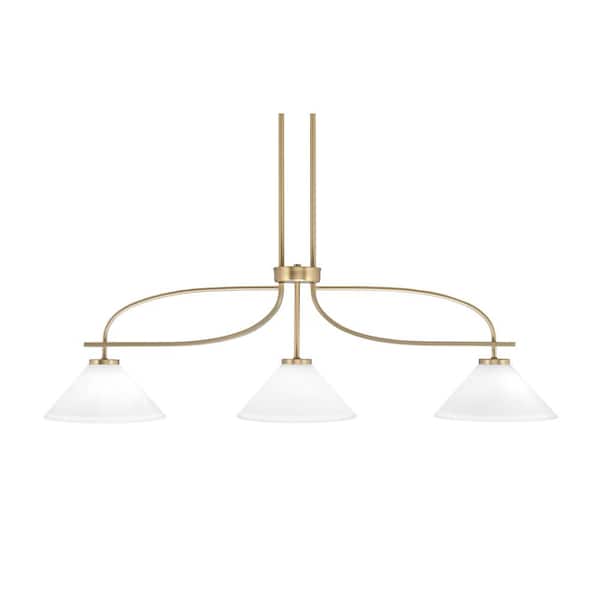 Unbranded Olympia 12.5 3-Light Chandelier New Age Brass White Muslin Glass Shade