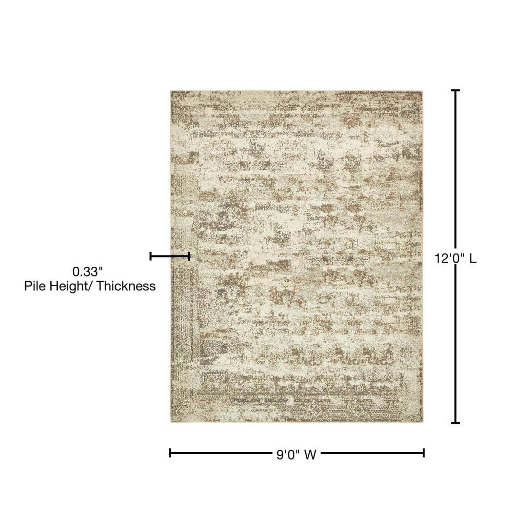 Gray and Ivory Abstract 9' x 12' Stain-Resistant Area Rug