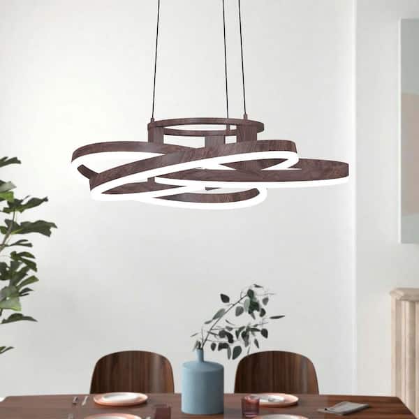 Carson 23.2 in. Walnut Modern Rectangle Integrated LED Dimmable Chandeliers Living Dining Foyer Lighting