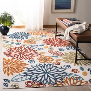 Cabana Cream/Red 4 ft. x 4 ft. Floral Indoor/Outdoor Patio  Square Area Rug
