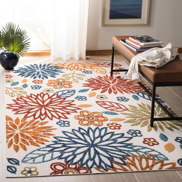 Cabana Creme/Red 3 ft. x 3 ft. Floral Indoor/Outdoor Square Area Rug