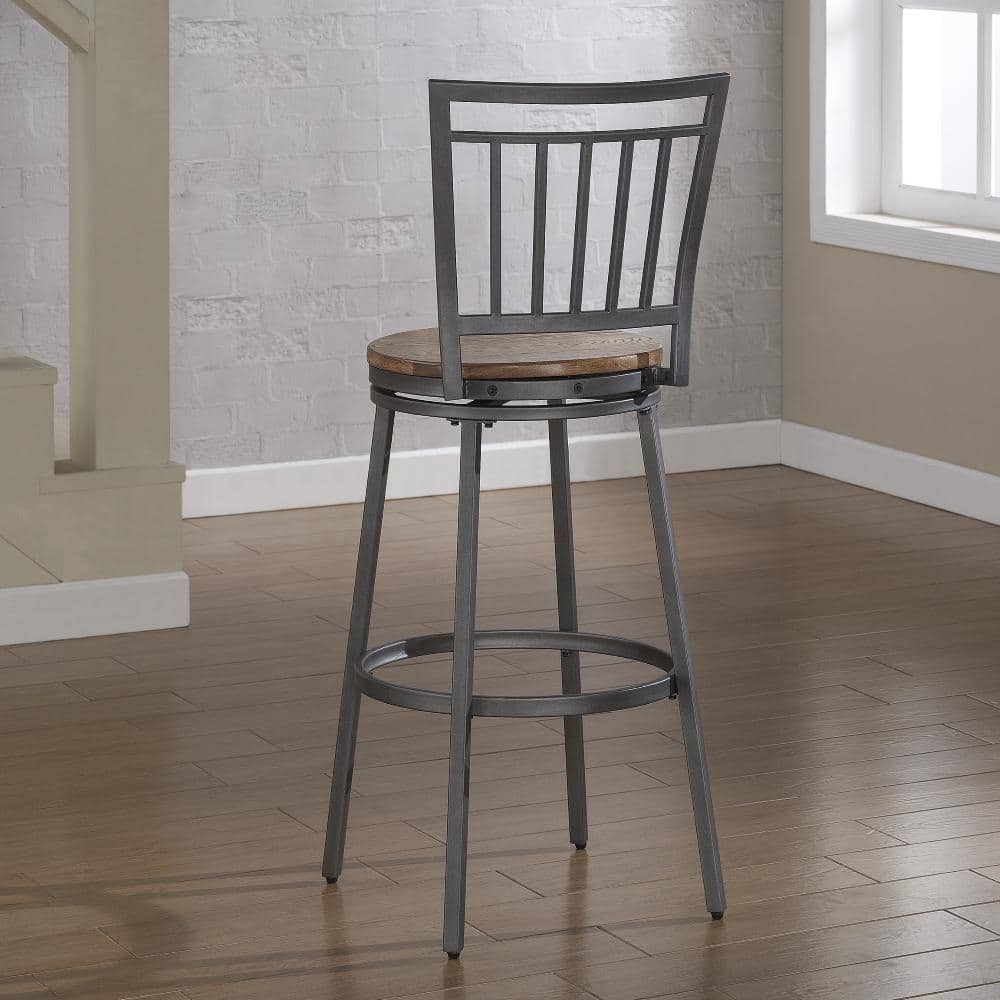Industrial Slate Gray and Golden Oak Swivel Counter Stool