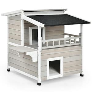 2-Story Wooden Patio Luxurious Cat House Condo with Large Balcony