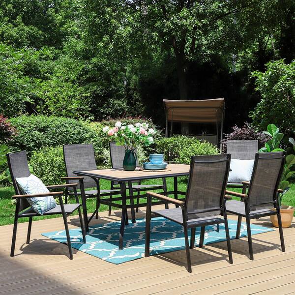 Phi Villa Black 7 Piece Metal Outdoor Patio Dining Set With Wood Look Umbrella Table And Stackable Aluminum Chairs Thd7 103 321 The Home Depot - Patio Dining Table Home Depot Canada Phi Villa Black 7 Piece Metal Outdoor Patio Dining Set With Wood Look Umbrella Table And Stackable Aluminum Chairs Thd7 103 321 The Home Depot - Patio Dining Table Home Depot Canada