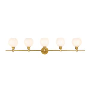 Timeless Home Conor 47 in. W x 9.8 in. H 5-Light Brass and Frosted White Glass Wall Sconce
