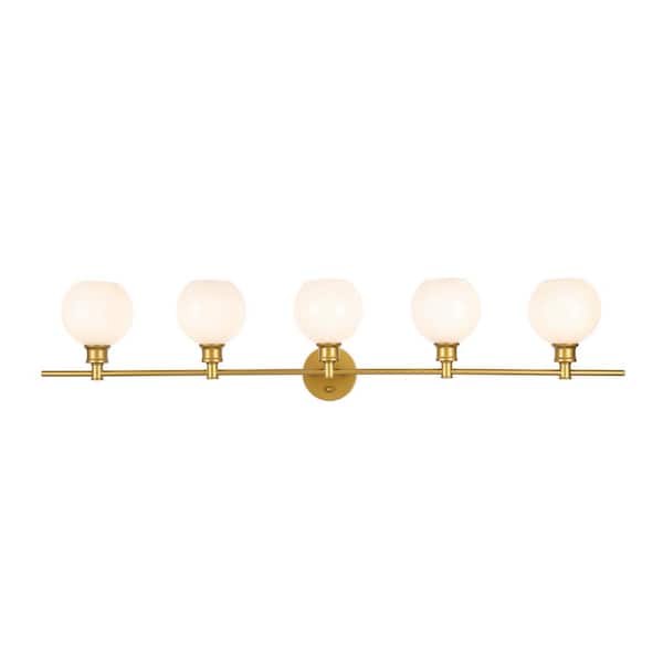Unbranded Timeless Home Conor 47 in. W x 9.8 in. H 5-Light Brass and Frosted White Glass Wall Sconce
