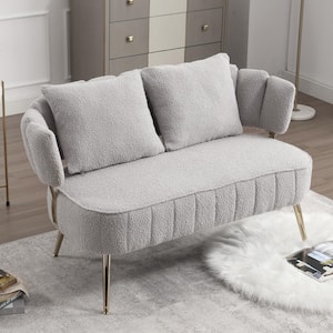 52 in. Modern Upholstered Gray Boucle Fabric 2-Seater Loveseat with Metal Legs and Pillows