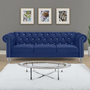 New Classic Furniture Emma 81 in. Rolled Arm Polyester Rectangle Sofa in Royal Blue