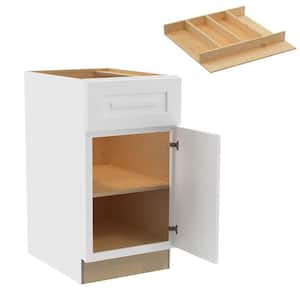 Grayson 18 in. W x 24 in. D x 34.5 in. H Pacific White Painted Plywood Shaker Assembled Base Kitchen Cabinet Rt UT Tray