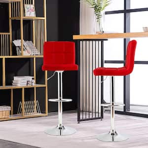 (38 in-46 in) H. Adjustable Low Back Swivel Bar Stool Counter Height Bar Chair PU Leather in Red