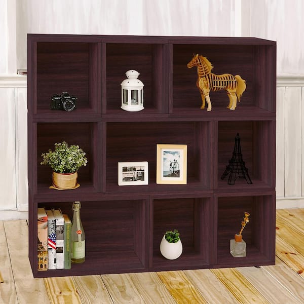 Way Basics 46.4 in. Espresso Wood 9-shelf Standard Bookcase with Cubes