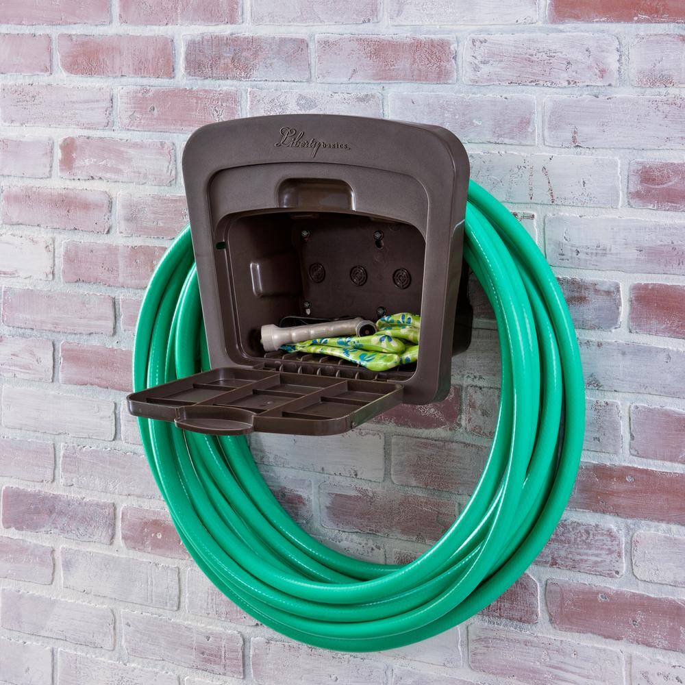 Brown Molded Plastic Wall Mounted Hose Holder with Storage Compartment