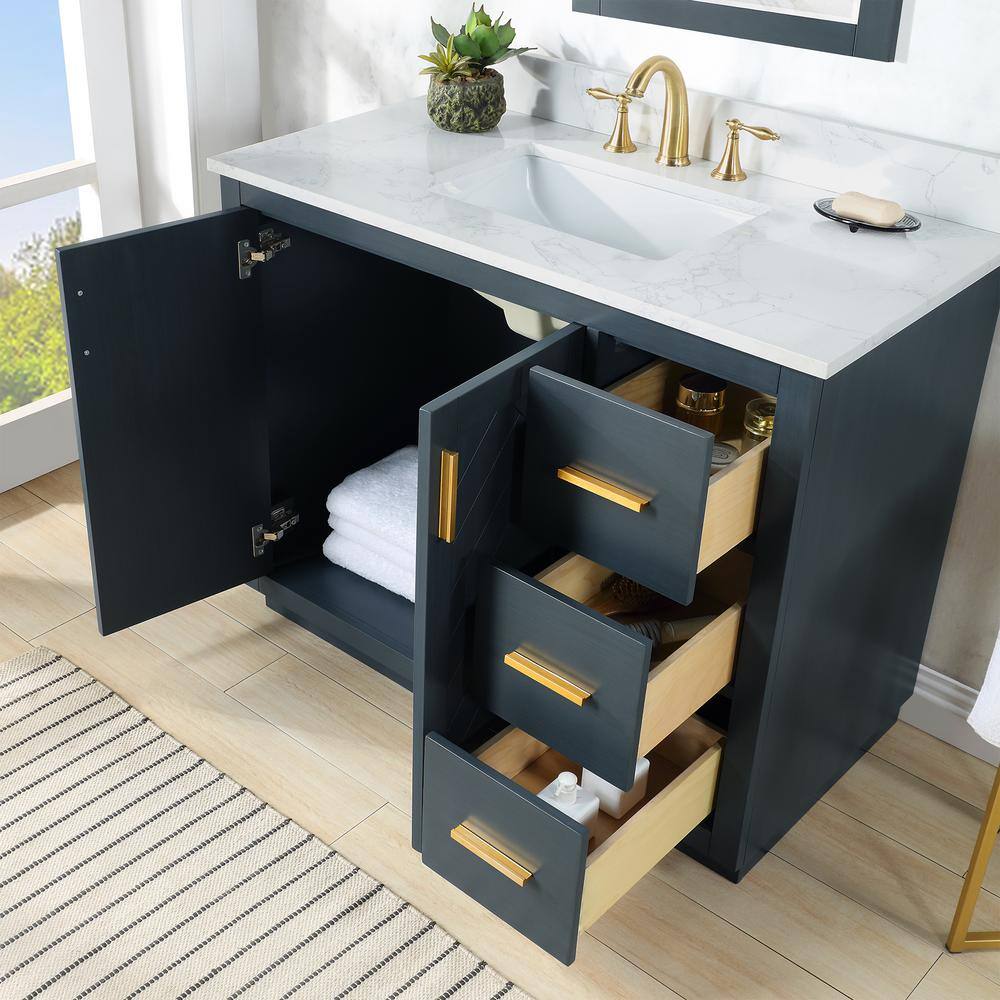 Gazsi 42" Charcoal Blue Wood Vanity with Composite Stone Top