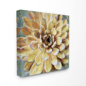 17 in. x 17 in. "Yellow Painted Botanical Succulent Bloom Painting"by Artist Lindsay Benson Canvas Wall Art