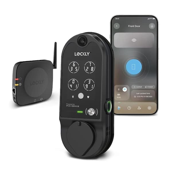 Vision Matte Black Deadbolt WiFi Smart Lock with Video Doorbell, Fingerprint, Keypad, App, Voice Control, 2-Way Audio