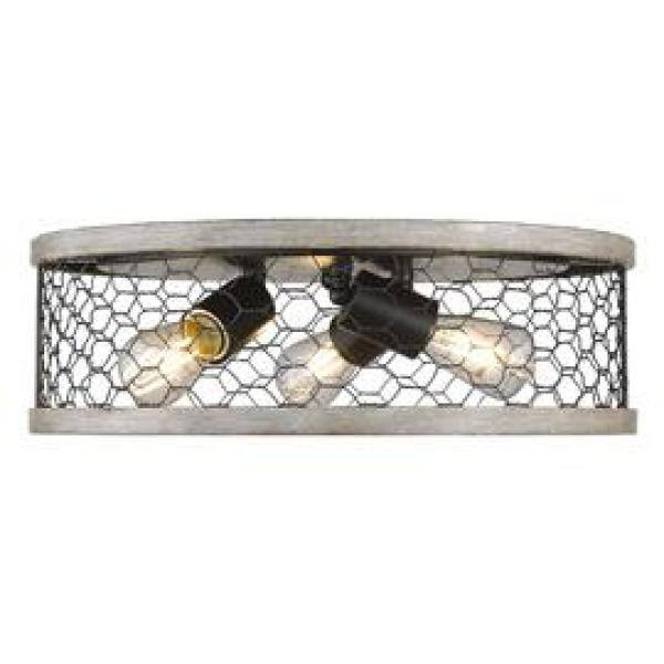 Matte Black Rustic Glass Drum Flush Mount Light