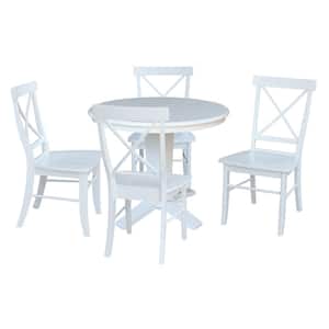 Aria White 4-Piece Set 36 x 48 in. Oval Solid Wood Pedestal Dining Table with 4 x Back Chairs