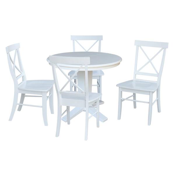 International Concepts Aria White 4-Piece Set 36 x 48 in. Oval Solid Wood Pedestal Dining Table with 4 x Back Chairs