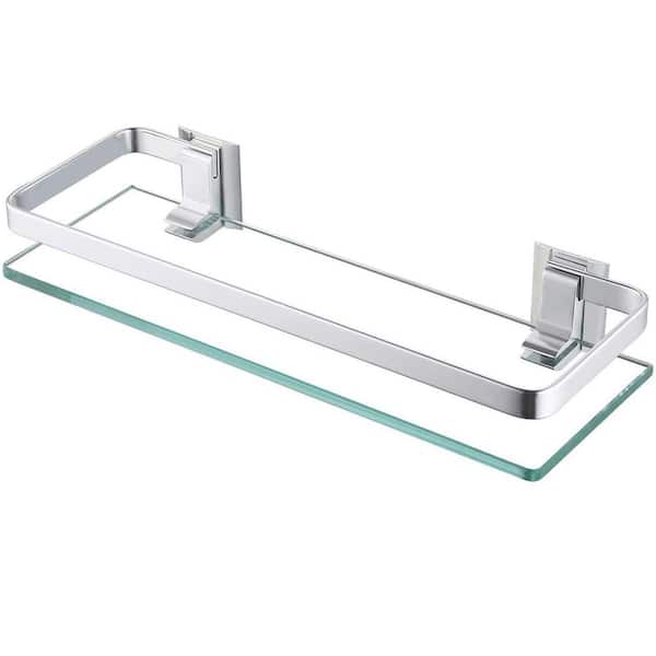 Duemila 5526.29_5576-79.81G by WS Bath Collections, Wall Mounted Frosted  Glass Adhesive Bathroom Shelf, Polished Chrome