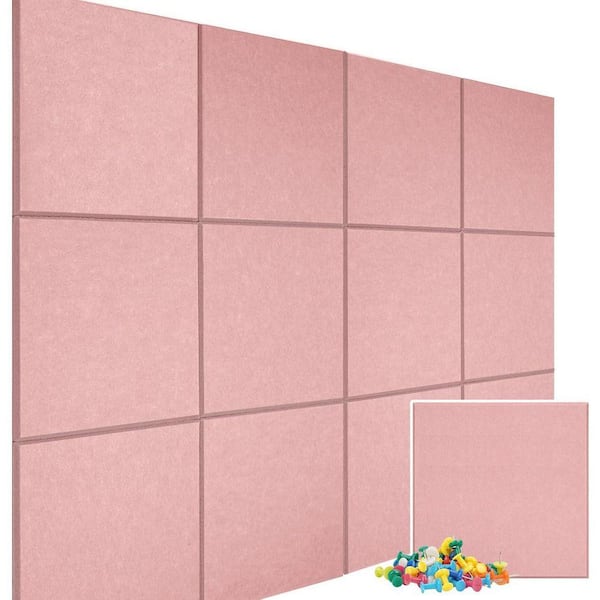 48 x 36 Felt Bulletin Board Alternative Pink Recycled Polyester Tear-Resistant Removable Wall Tiles 12-Pack