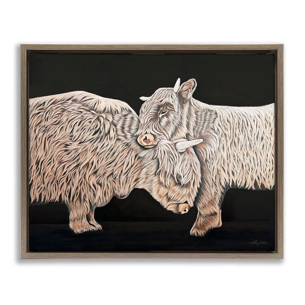 Hugging Cattle on Black by Ashley Justice Brown Floater Frame Animal Graphic Art Print 17 in. x 21 in. price history on PriceWatchPro