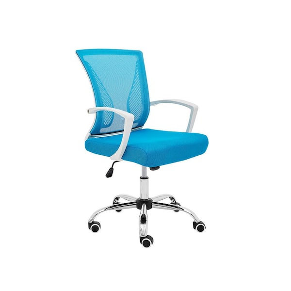 VANDUE Zuna White and Aqua Ergonomic Mesh Back Office Desk Rolling Chair
