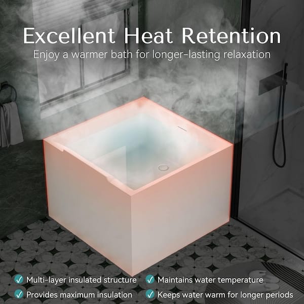 WELLFOR ZEN 39 in. x 39 in. Pure Acrylic Square Japanese Soaking