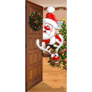 36 in. x 80 in. Santa and Rudolph-Christmas Front Door Decor Mural