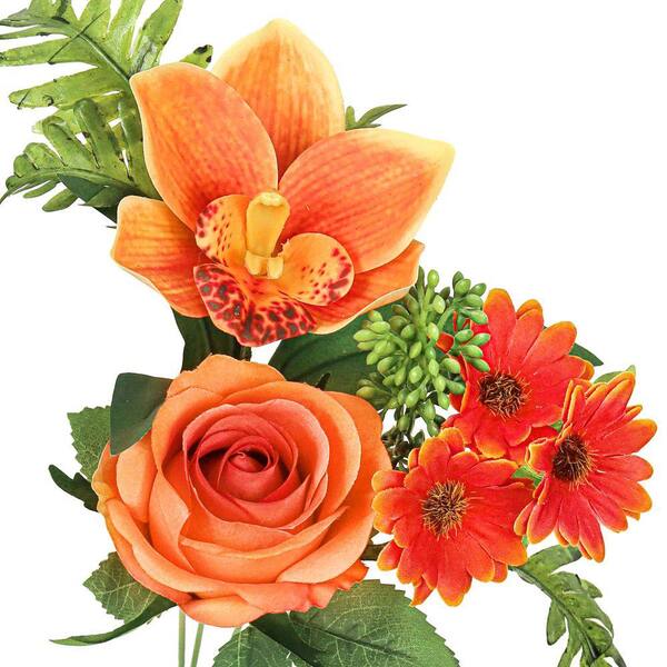 LIVING LUXURY 16 in. Orange Artificial Mixed Rose Cymbidium Orchid