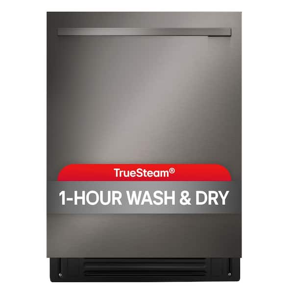 24 in. Black Stainless Steel Smart Top Control Dishwasher with 1-Hour Wash and Dry, QuadWash Pro and TrueSteam