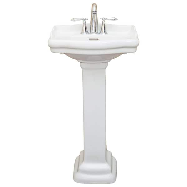 FINE FIXTURES Roosevelt 18 in. Pedestal Vitreous China Rectangular Vessel Sink in White with Overflow 4 in. Faucet Hole