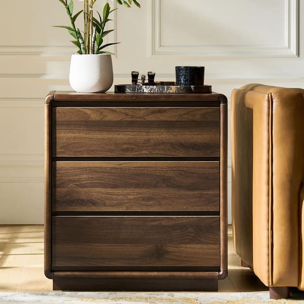 Noan Walnut 3-Drawer 25.5 in. W Nightstand with Built-In Power