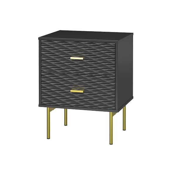 JAYDEN CREATION Vincenzo Modern Black 19.7 in.Wx15.7 in.Dx25.2 in.H Tall 2-Drawer Nightstand with Metal Legs