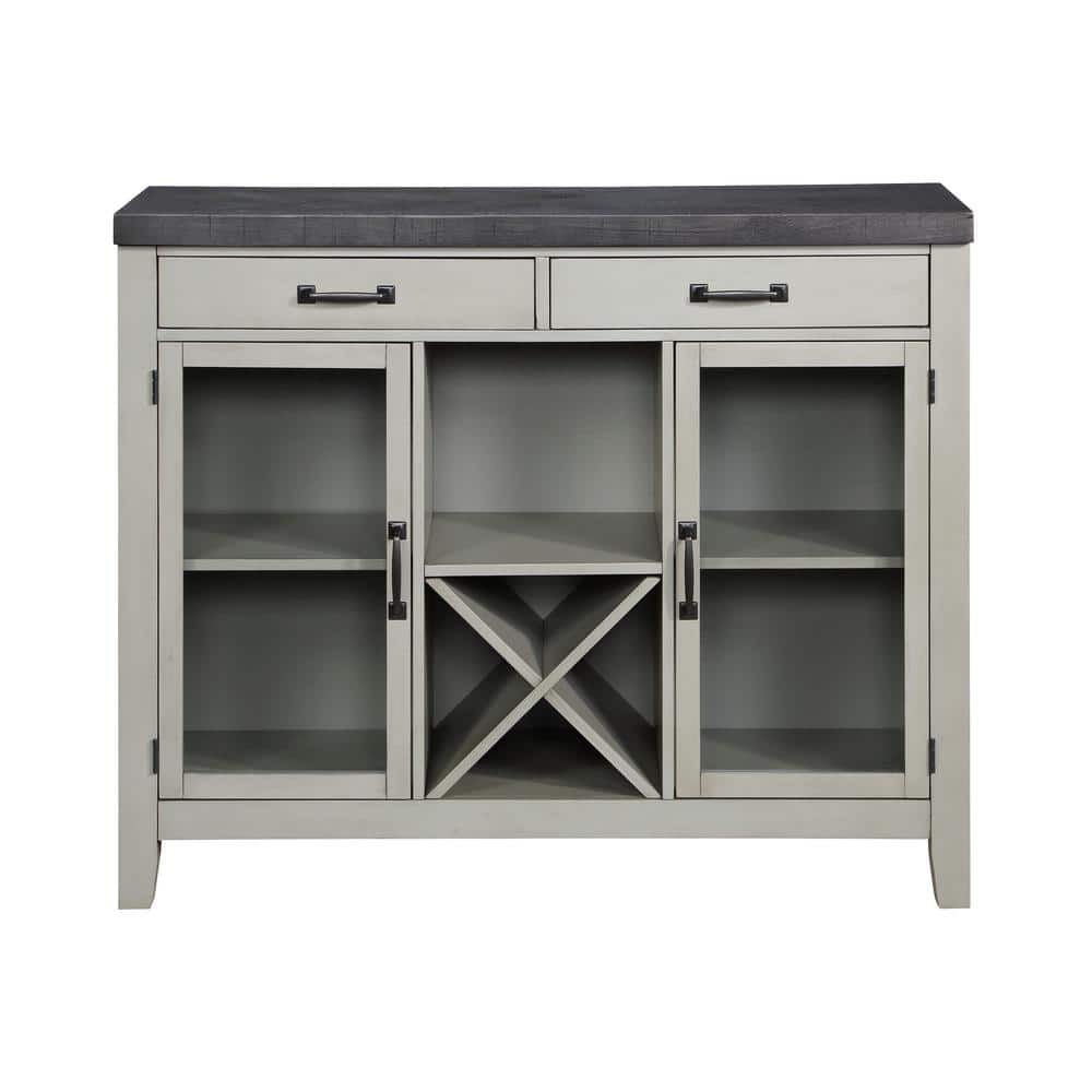 Hyland Stone Gray and Charcoal Wood Server with Glass Doors