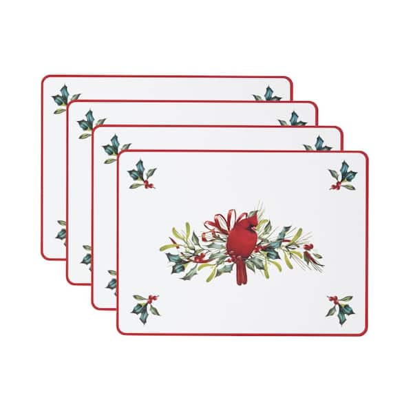 Lenox Winter Greetings Cardinal Cork Placemats, Set of 4, Multicolor - 12"W x 16"L
