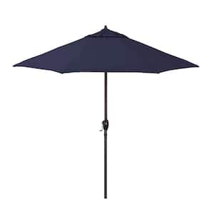 9 ft. Bronze Aluminum Market Patio Umbrella with Crank Lift and Autotilt in Captains Navy Pacifica Premium