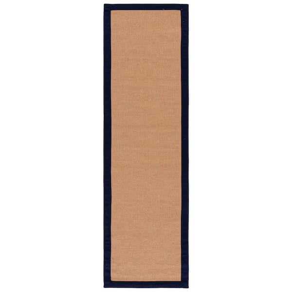 Natural Fiber 2 ft. x 8 ft. Natural/Navy Coastal Bordered Solid Runner Rug