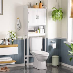 21.7 in. W x 66.9 in. H x 7.1 in. D White Bathroom Over-the-Toilet Storage with Adjustable Shelf and Doors