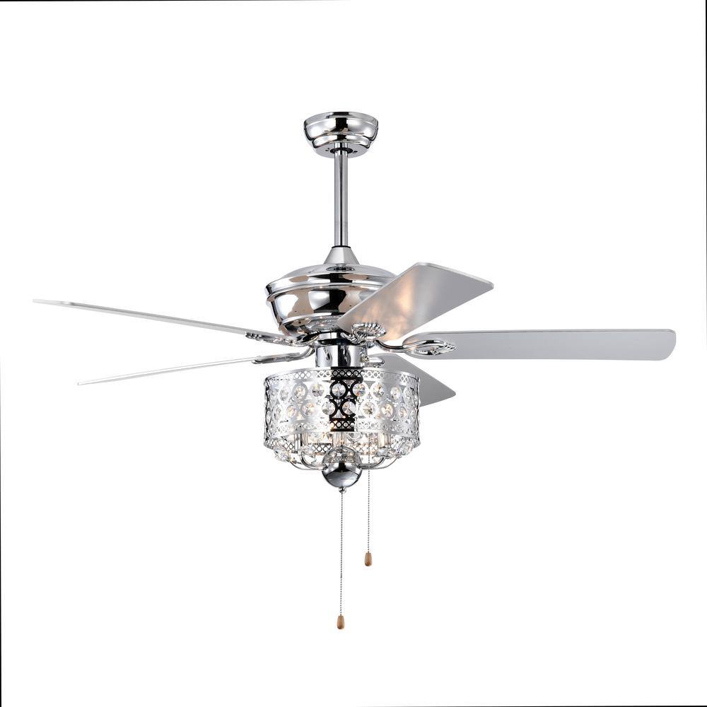 52 in. Indoor Downrod Mount Chrome Chandelier Ceiling Fan with Light