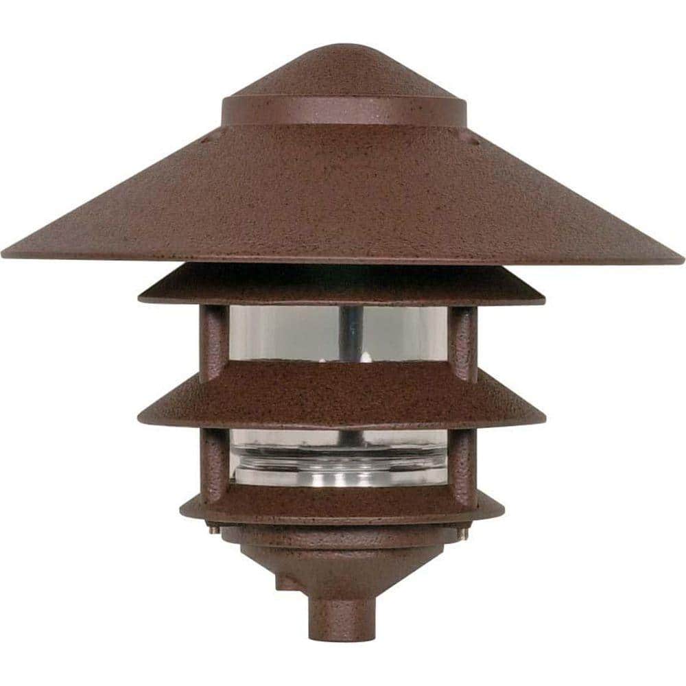 Old Bronze 10" Metal Pagoda Pathway Light with Large Hood