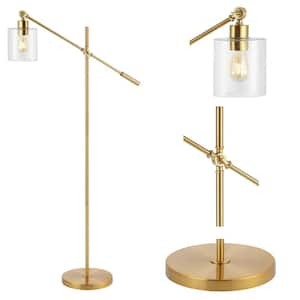 Kathryn Classic 60 in. Brass Gold Iron/Seeded Glass Adjustable Head Modern LED Floor Lamp