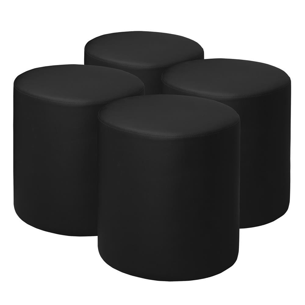 Trussel Black Vinyl Round Accent Ottoman (Set of 2)