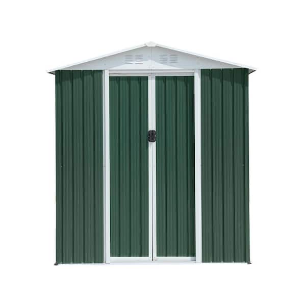 Apex Roof 6 ft. W x 4 ft. D Metal Shed with Sliding Door and Aluminum Frame, Green (24 sq. ft.)
