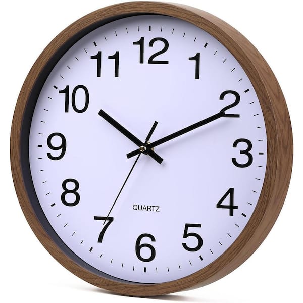 Wooden Frame Dark Brown Mechanical Wall Clock, 12 in. Modern Wall